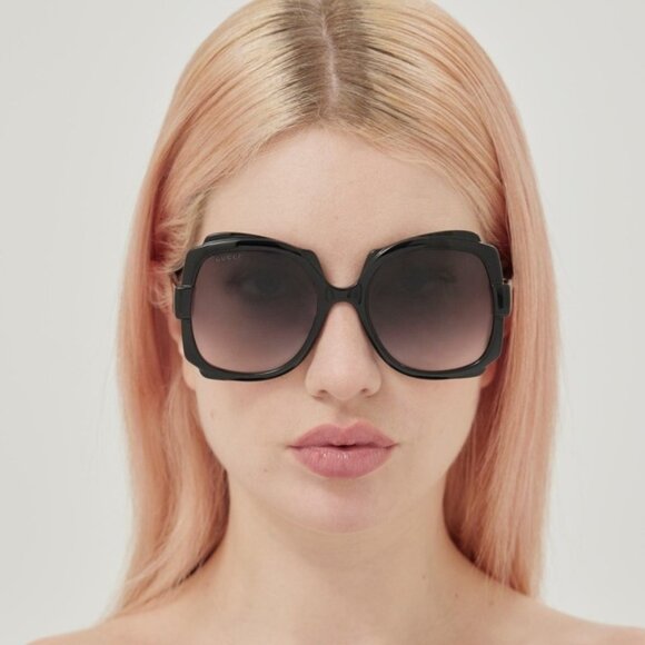 NEW GUCCI WOMEN OVERSIZED BLACK SUNGLASSES GUCCI - Picture 4 of 5